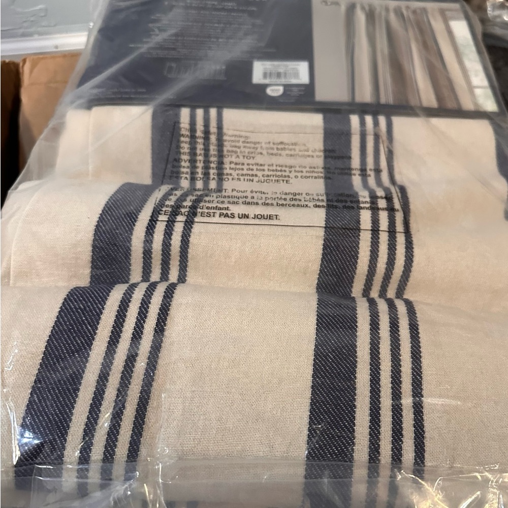 Tommy Hilfiger Neutral Stripe Curtain Panels in Cream, Brown & Blue - Picture 7 of 11